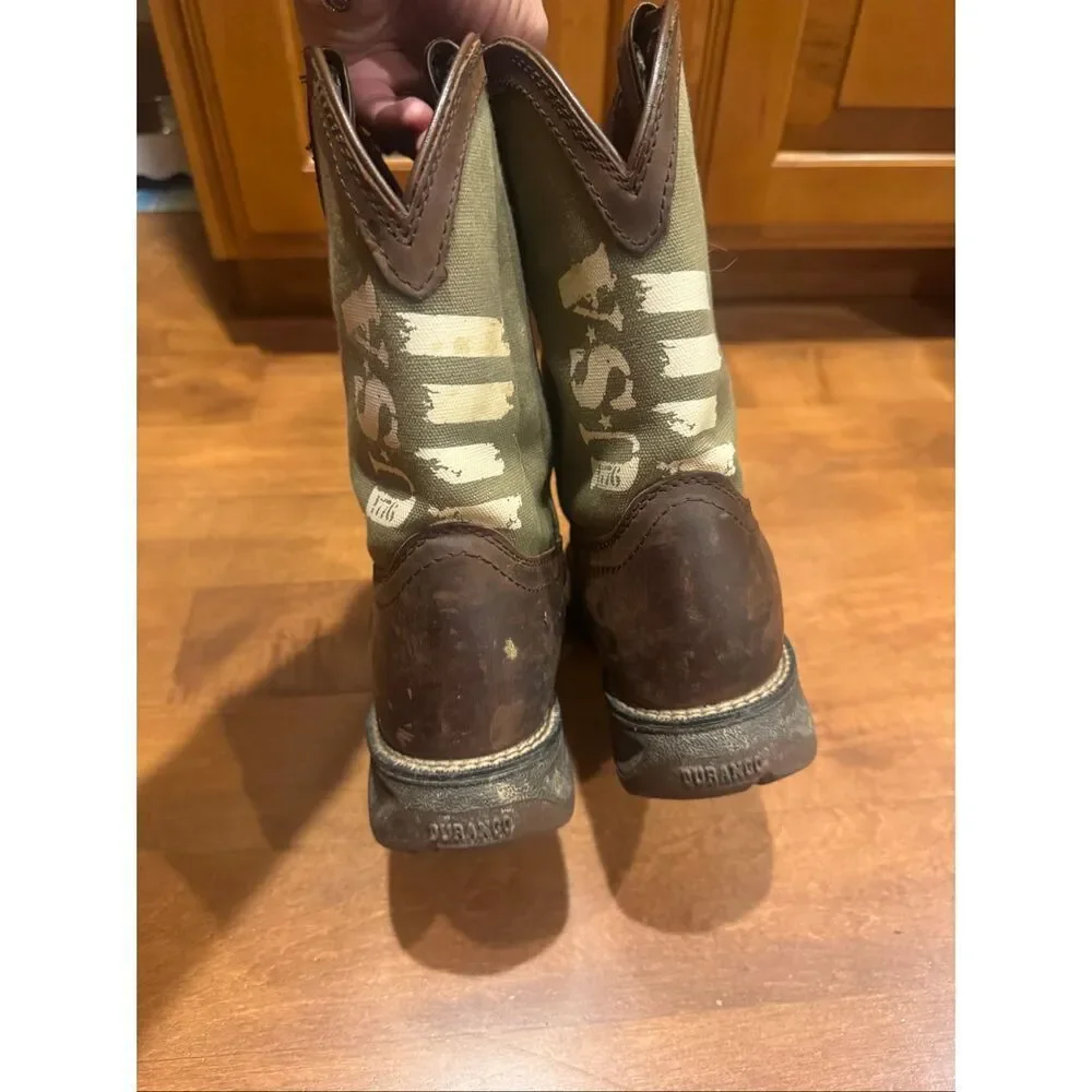 Durango Western Cowboy Boots Youth 4 Womens 6 Brown Leather Texas Flag Square To
